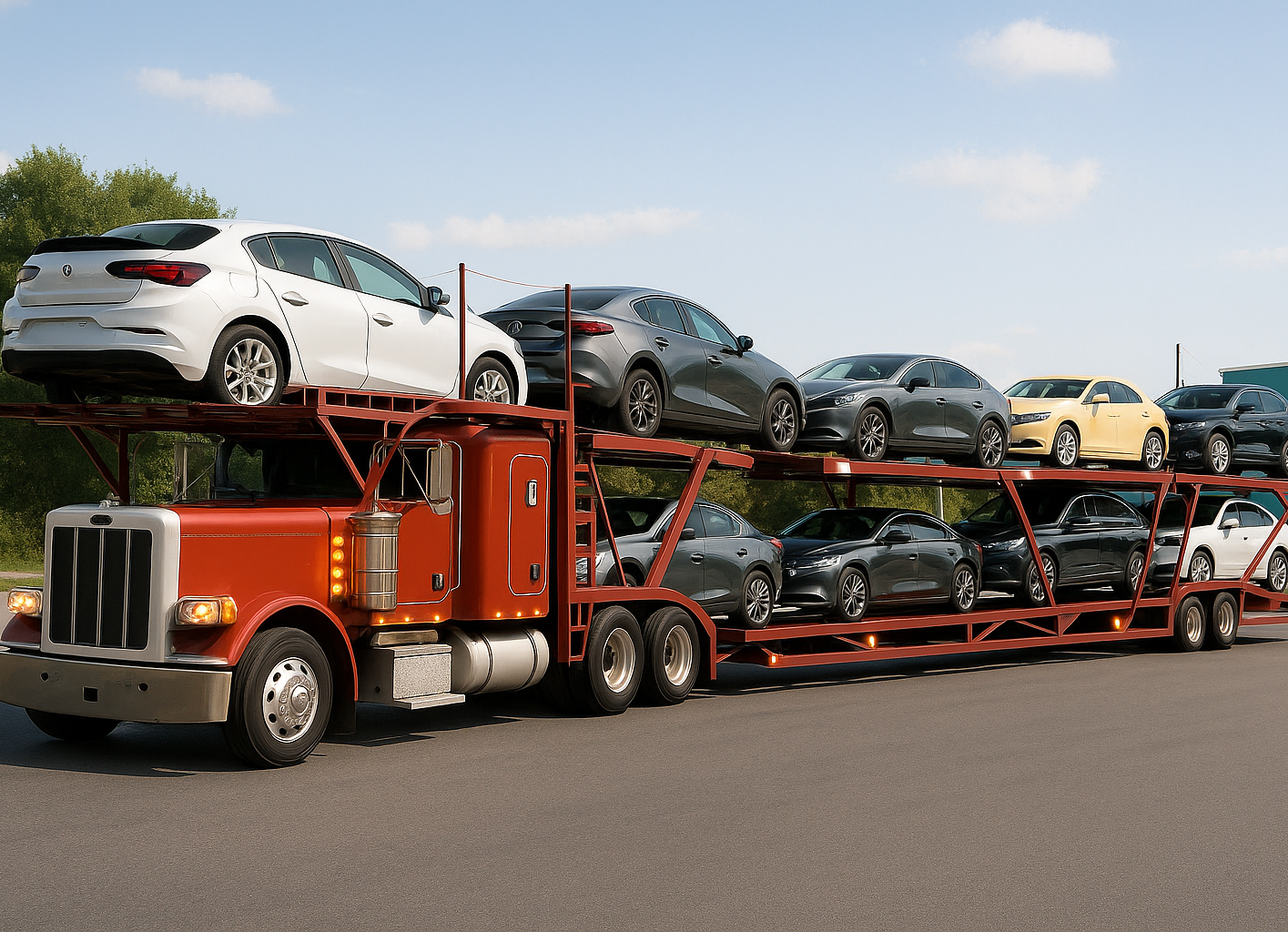 Red Semi-Truck with Car Carrier